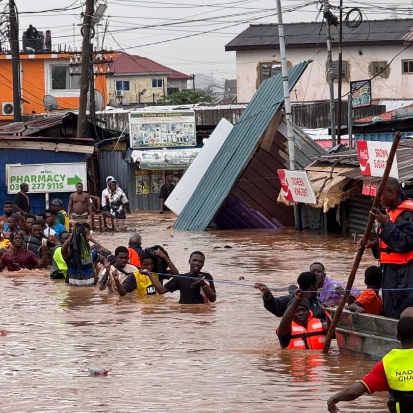 Illustration — Ghana : juin 2026 bat le record de pluies, Mahama débloque 350 M$ et convoque la sécurité nationale après les inondations meurtrières d'Accra